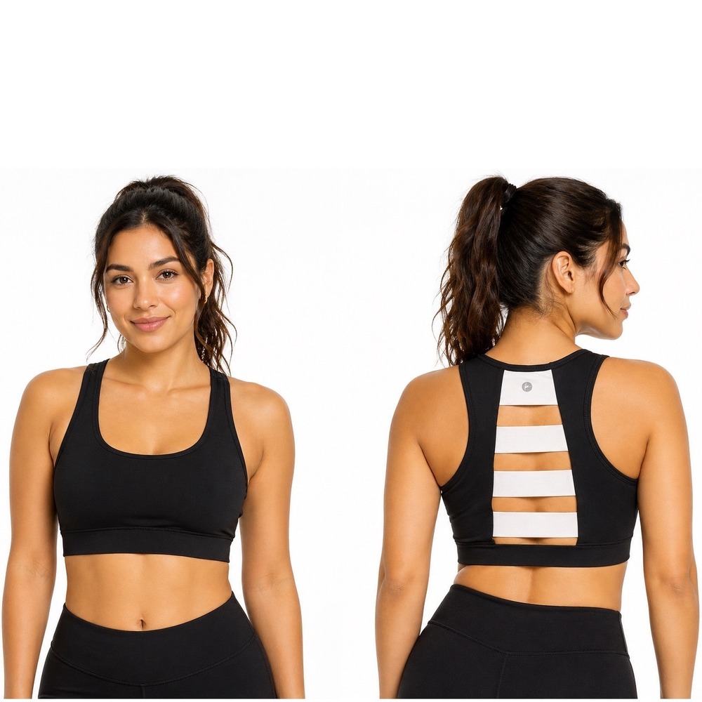 90 Degree by Reflex Black Caged Ladder Back Sports Bra XS Yoga Gym Sporty 104-64